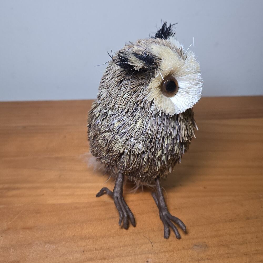 Vintage Sisal Brush Owl Cottagecore Figurine 3.5" Woodland Boho Decor‎ - Picture 2 of 8